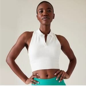 Athleta NEW Aurora Seamless White Polo Crop Tank Top ribbed XS